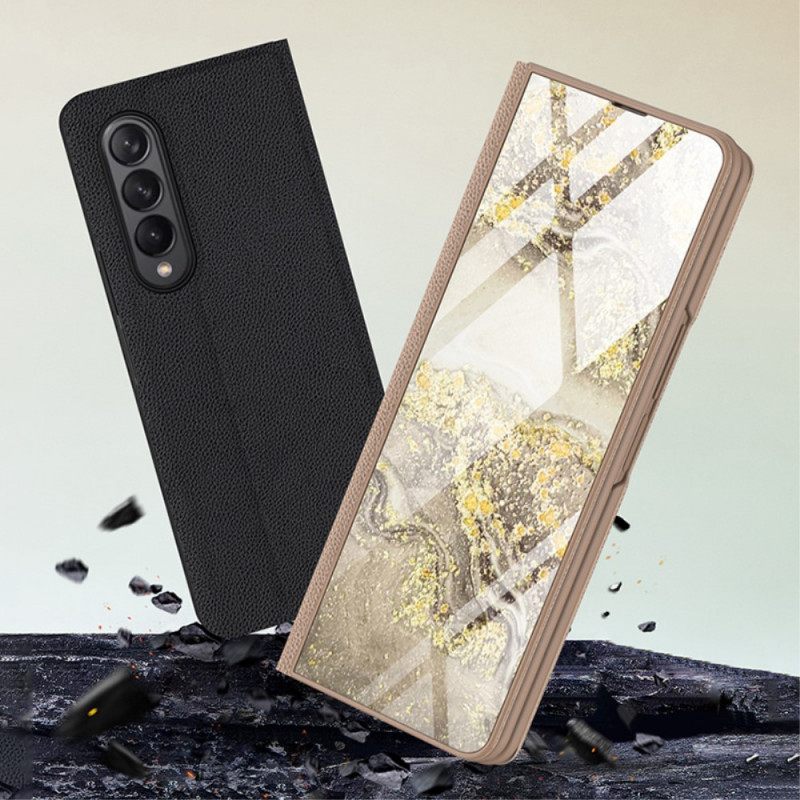 θηκη κινητου Samsung Galaxy Z Fold 3 5G Θήκη Flip Marble Effect Tempered Glass