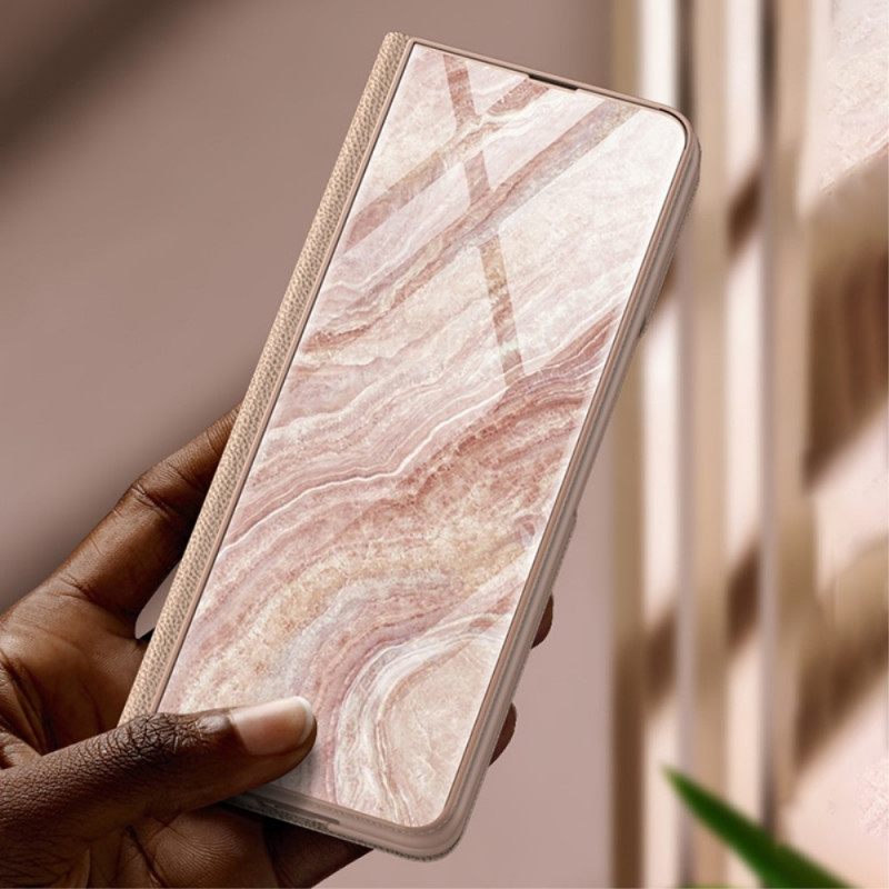 θηκη κινητου Samsung Galaxy Z Fold 3 5G Θήκη Flip Marble Effect Tempered Glass