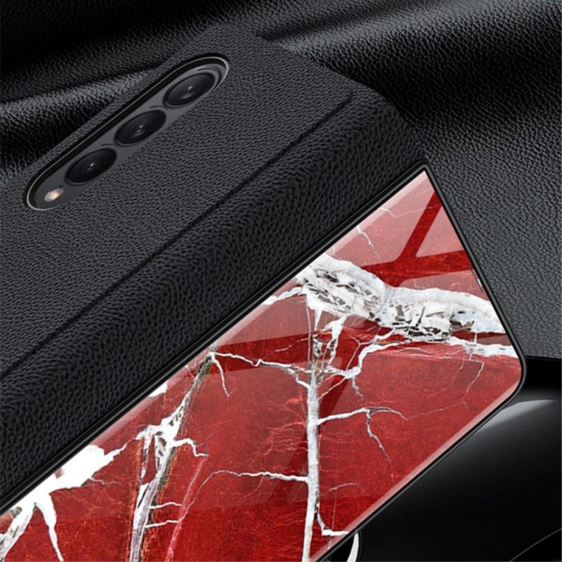 θηκη κινητου Samsung Galaxy Z Fold 3 5G Θήκη Flip Marble Effect Tempered Glass