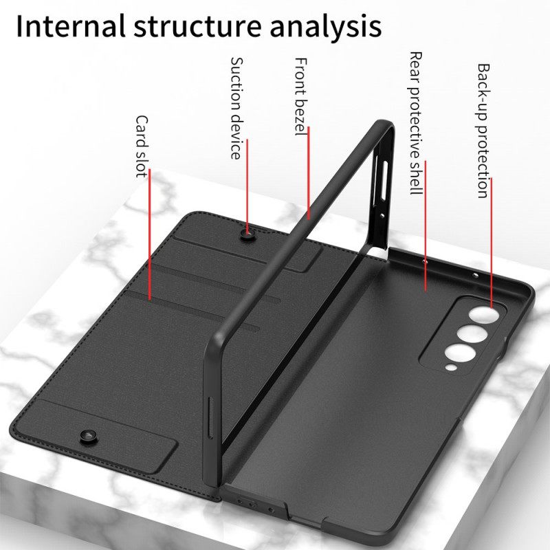 θηκη κινητου Samsung Galaxy Z Fold 3 5G Θήκη Flip Στήριγμα Γραφίδας Από Συνθετικό Δέρμα Gkk