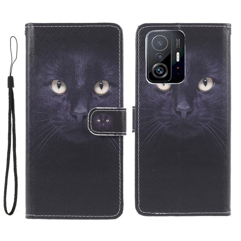 Κάλυμμα Xiaomi 11T / 11T Pro με κορδονι Strappy Black Cat Eyes