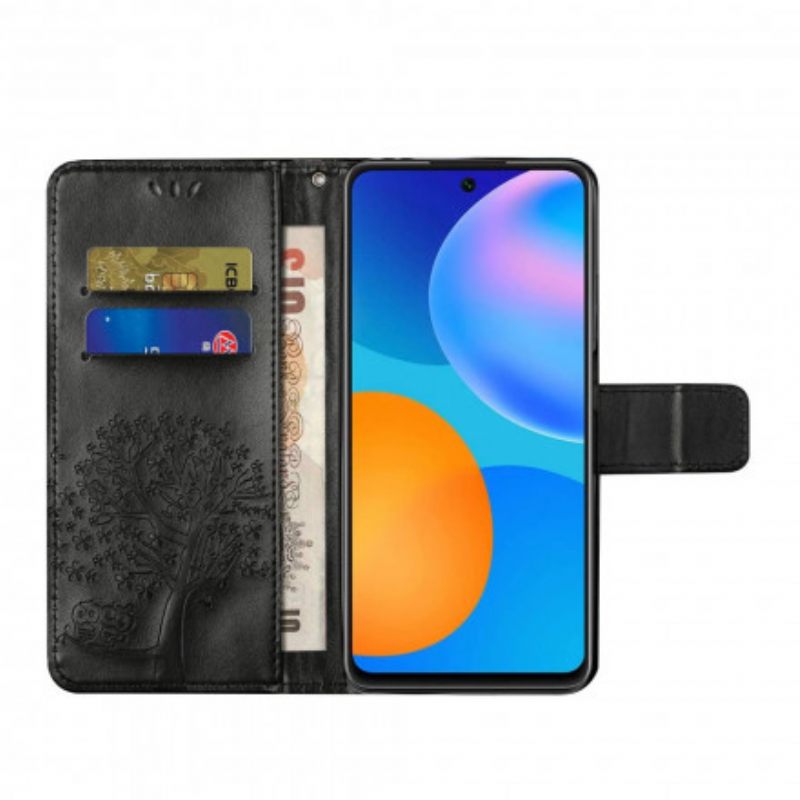 Θήκη Flip Xiaomi 11T / 11T Pro με κορδονι Δέντρο Στρινγκ Και Κουκουβάγιες