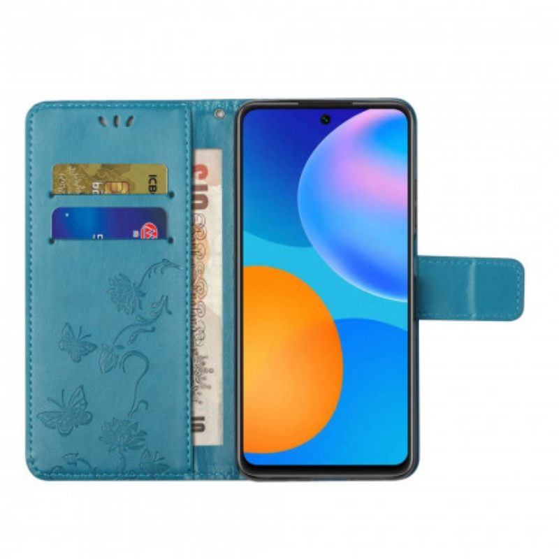 Θήκη Flip Xiaomi 11T / 11T Pro με κορδονι Πεταλούδες Και Λουλούδια Στρινγκ