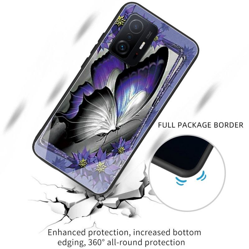 θηκη κινητου Xiaomi 11T / 11T Pro Μωβ Butterfly Tempered Glass