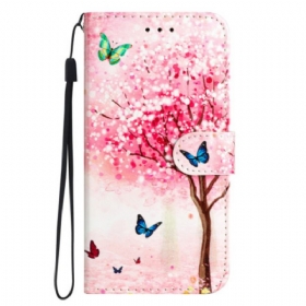 Δερματινη Θηκη Motorola Edge 50 Cherry Blossom Tree With Strap