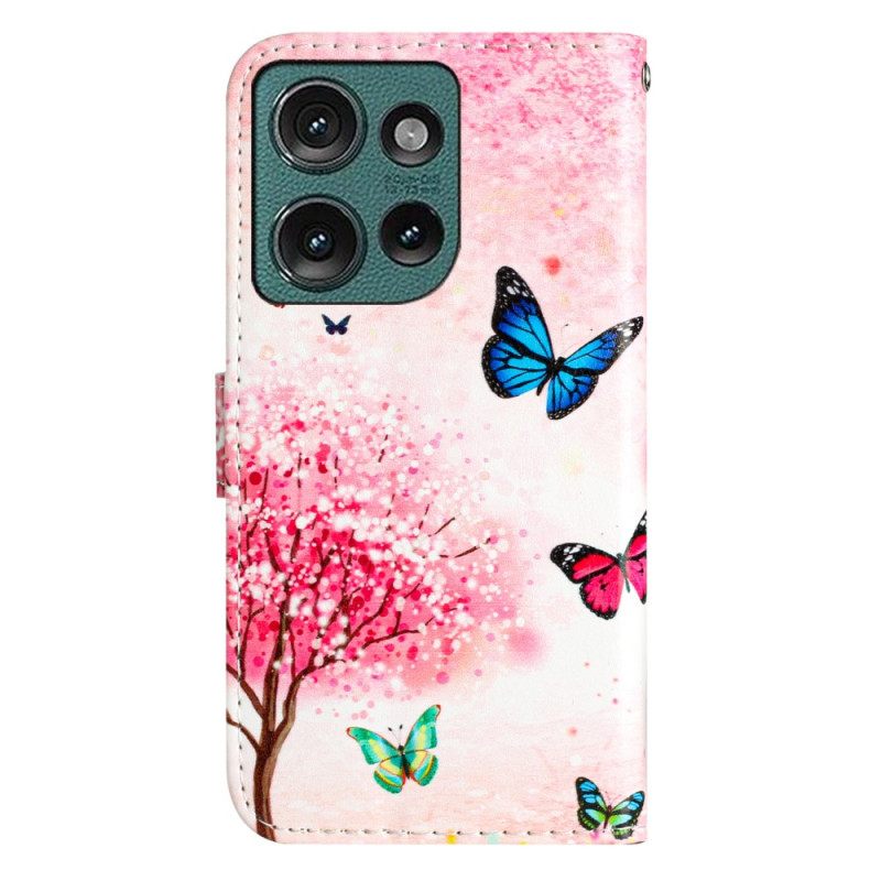 Δερματινη Θηκη Motorola Edge 50 Cherry Blossom Tree With Strap