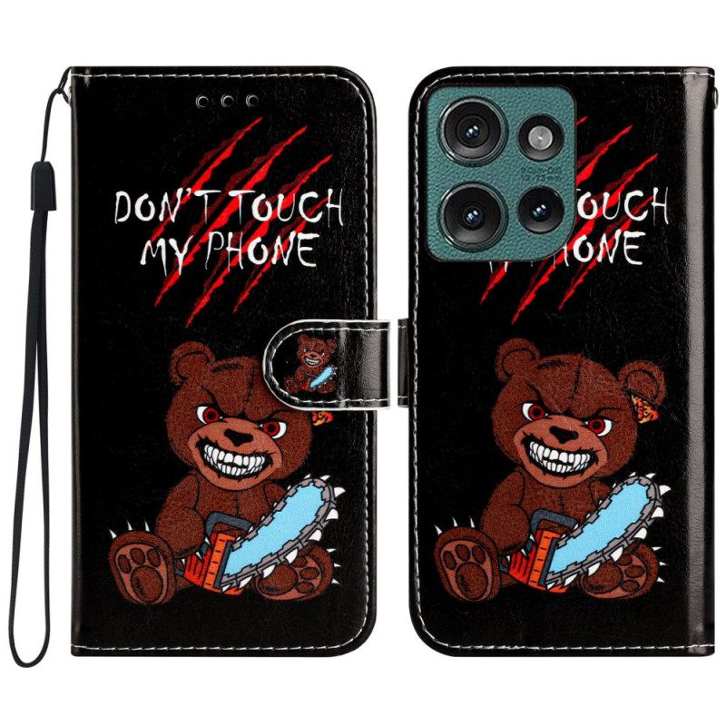 Δερματινη Θηκη Motorola Edge 50 Furious Bear Με Λουράκι