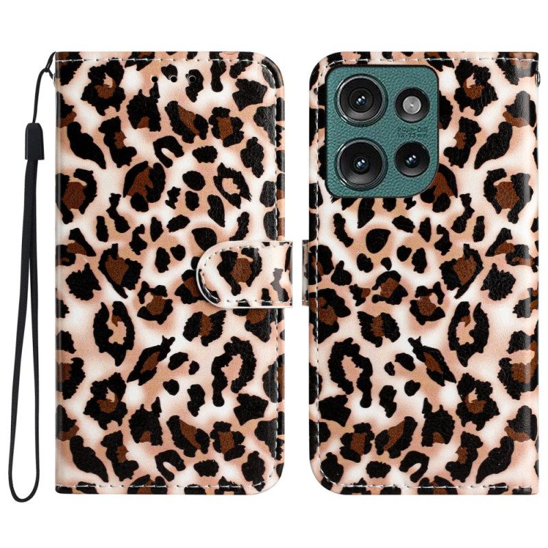 Δερματινη Θηκη Motorola Edge 50 Leopard Print Strappy