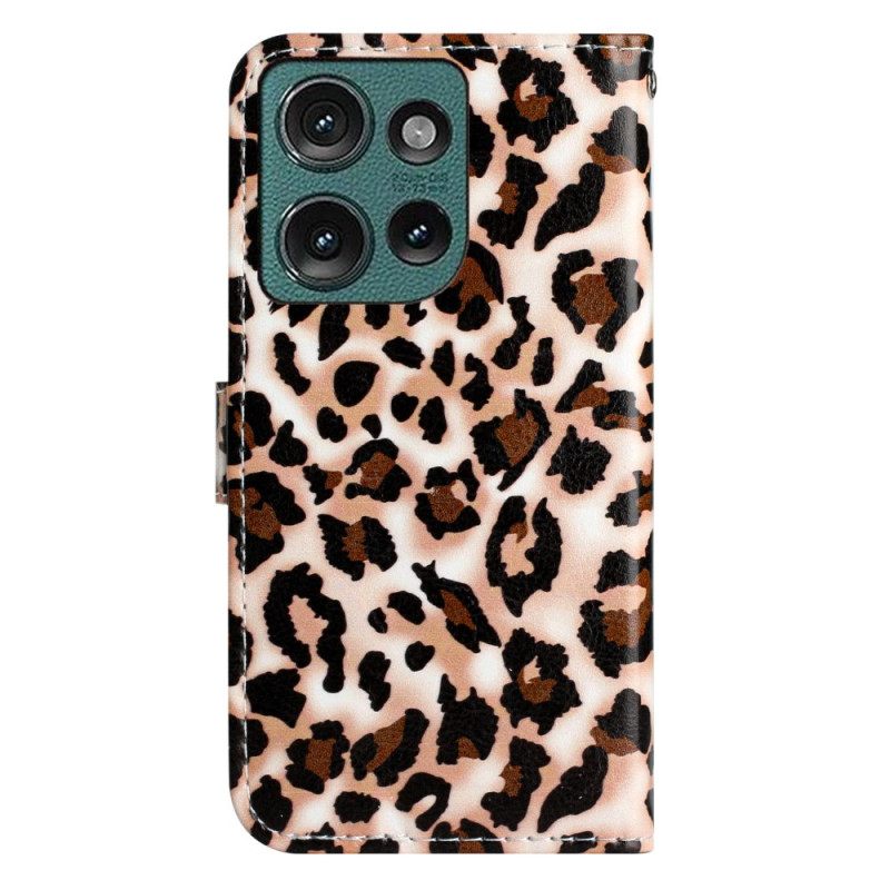 Δερματινη Θηκη Motorola Edge 50 Leopard Print Strappy