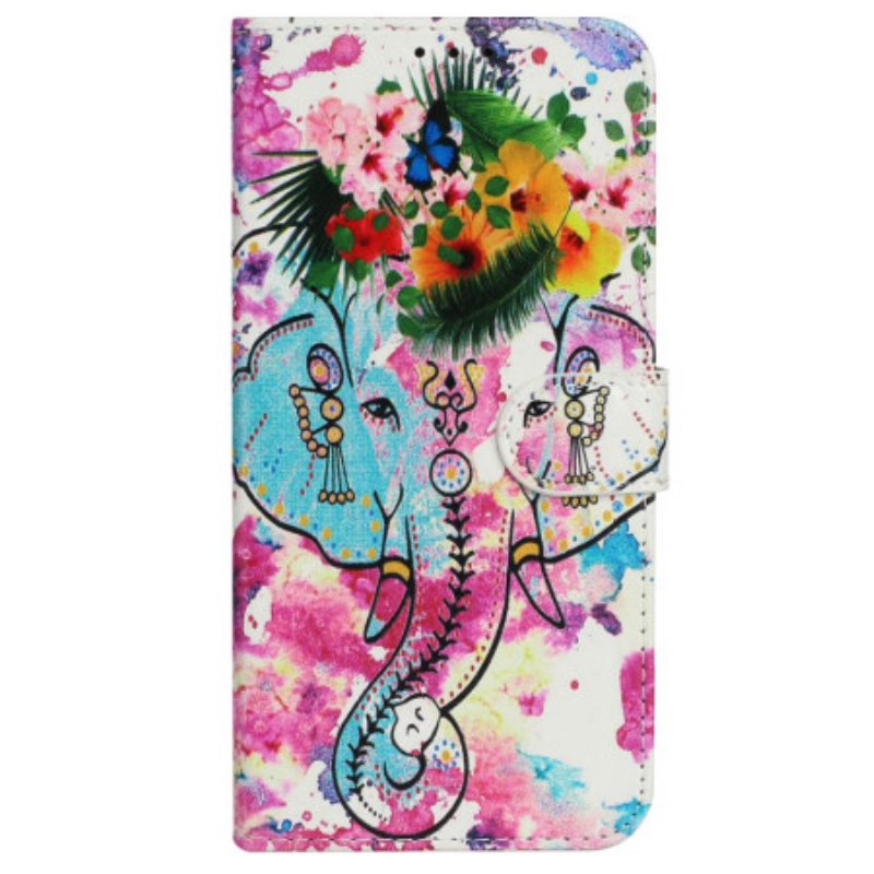 Δερματινη Θηκη Motorola Edge 50 Premium Flower Elephant Σιλικόνης