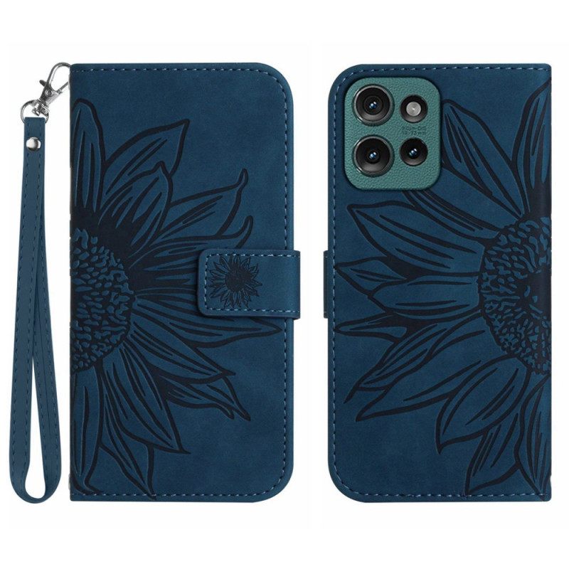 Δερματινη Θηκη Motorola Edge 50 Sunflower Print Με Λουράκι