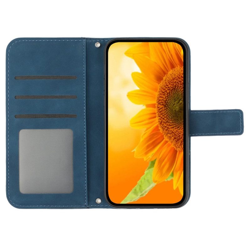 Δερματινη Θηκη Motorola Edge 50 Sunflower Print Με Λουράκι