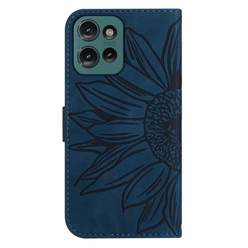 Δερματινη Θηκη Motorola Edge 50 Sunflower Print Με Λουράκι