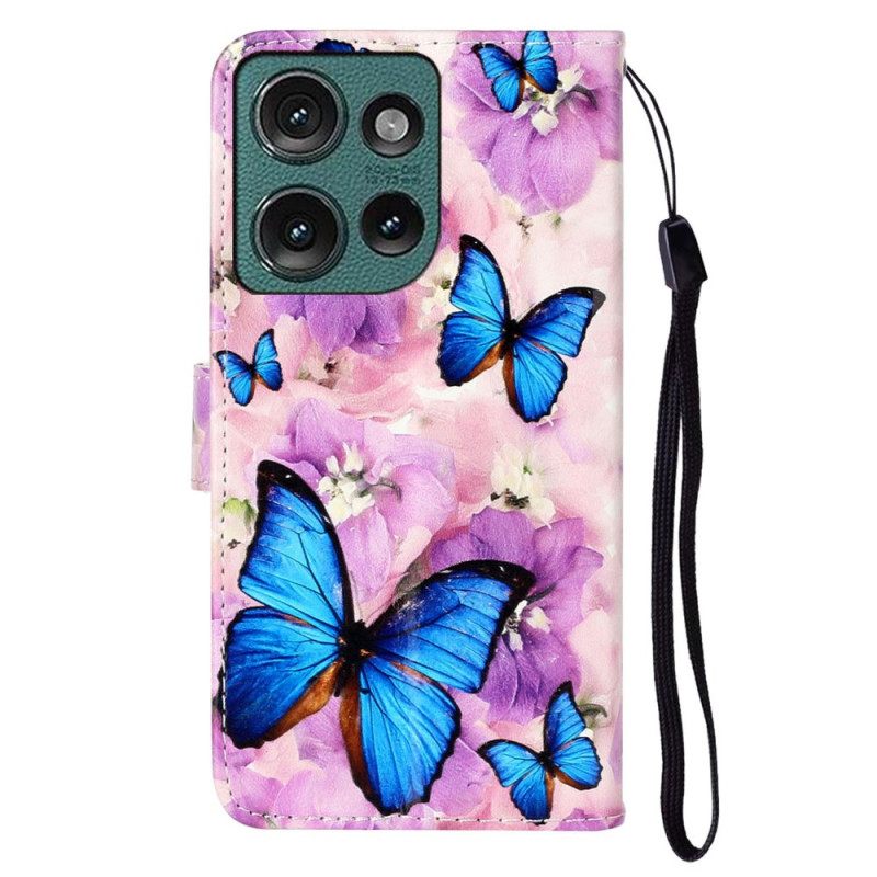 Θηκη Κινητου Motorola Edge 50 Θήκες Κινητών Purple Flowers And Blue Butterflies Premium