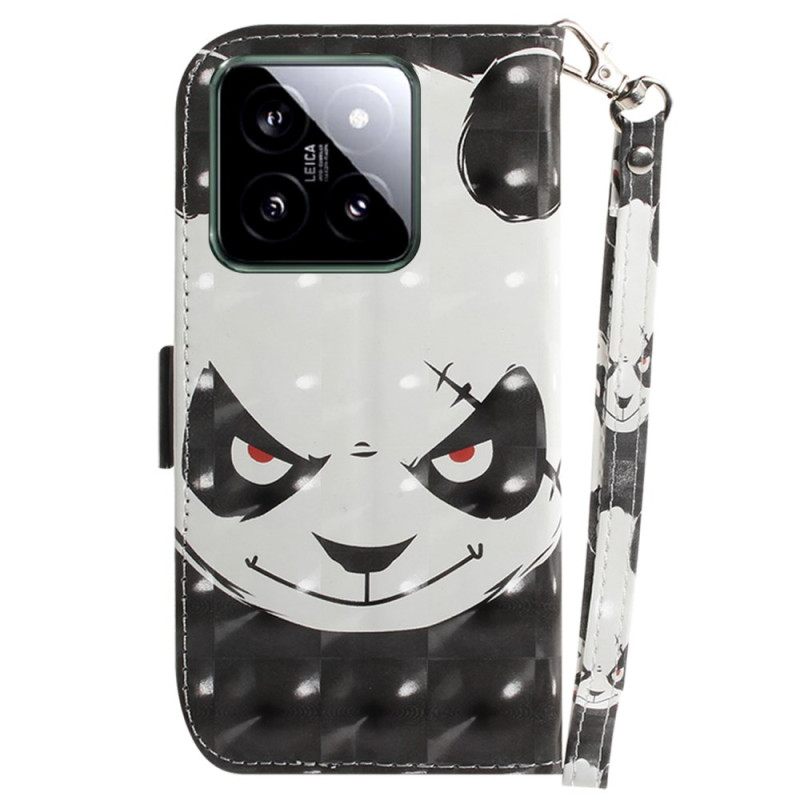 Δερματινη Θηκη Xiaomi 14 Angry Panda Με Λουράκι