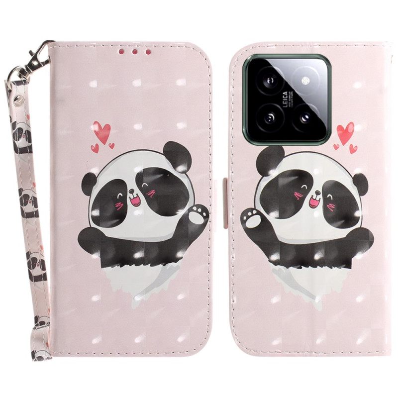 Δερματινη Θηκη Xiaomi 14 Panda Love With Strap