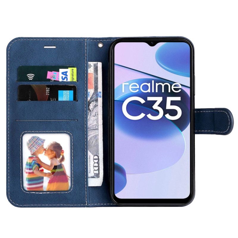 Θήκη Flip Realme C35 με κορδονι Δερμάτινο Εφέ Τριχρωμίας Με Λουράκια