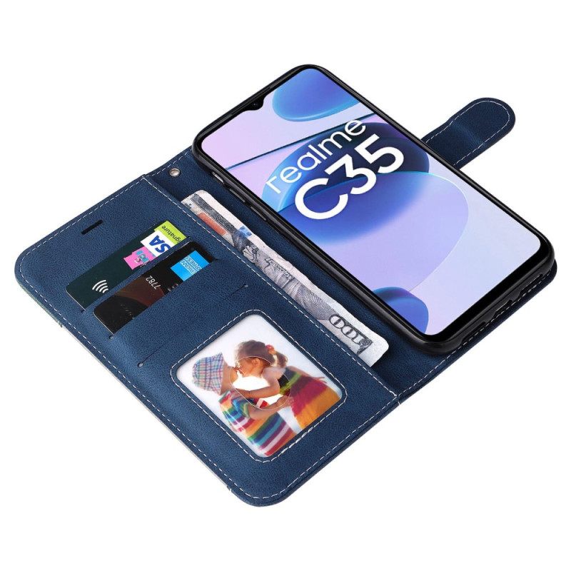 Θήκη Flip Realme C35 με κορδονι Δερμάτινο Εφέ Τριχρωμίας Με Λουράκια