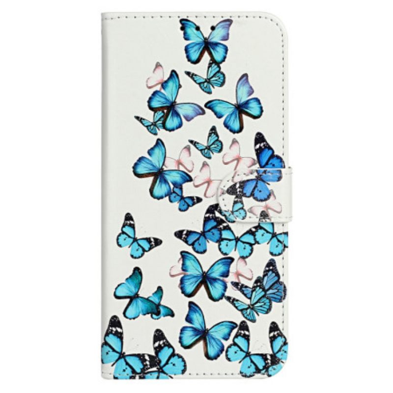 Δερματινη Θηκη iPhone 16 Plus Flight Of Blue Butterflies