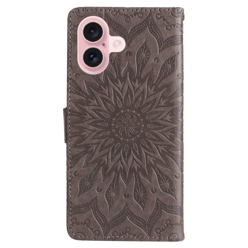 Δερματινη Θηκη iPhone 16 Plus Μοτίβο Mandala Με Λουράκι