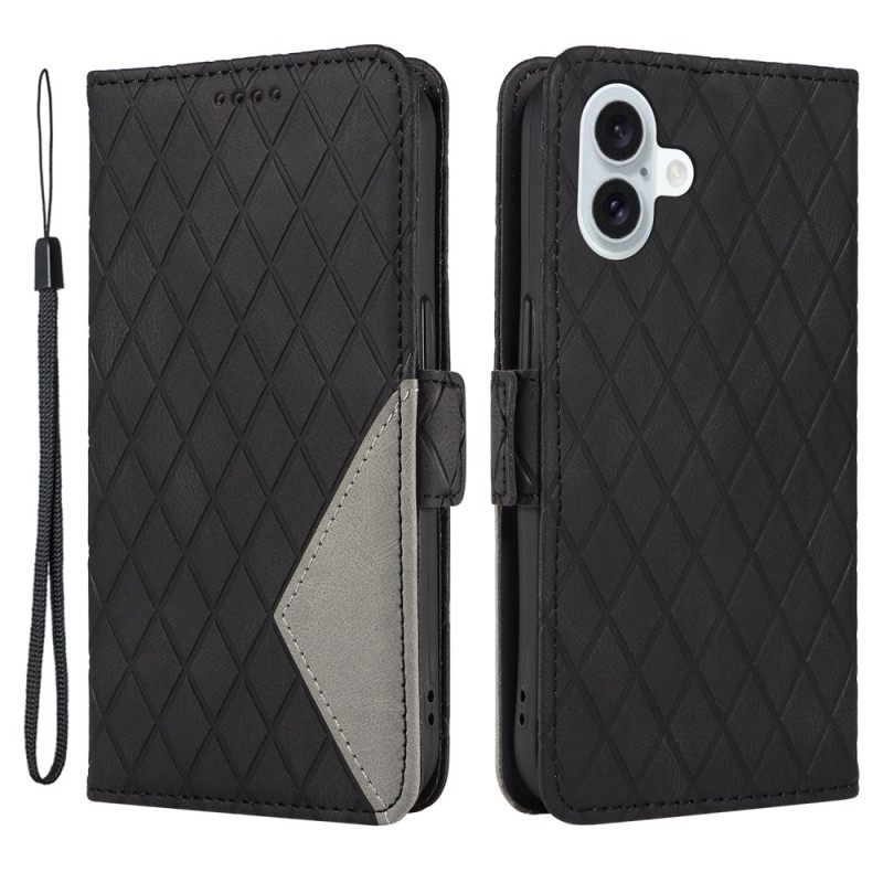 Δερματινη Θηκη iPhone 16 Plus Strappy Diamond Pattern Σιλικόνης