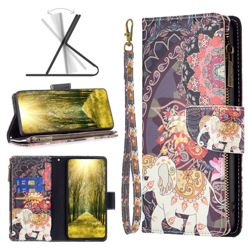 Δερματινη Θηκη iPhone 16 Plus Tribal Elephant Wallet With Strap