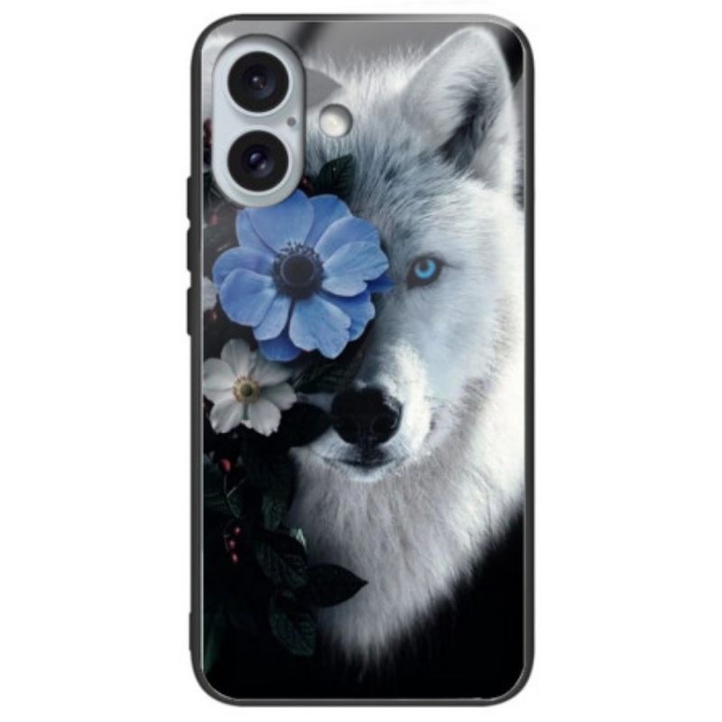 Κάλυμμα iPhone 16 Plus Θήκες Κινητών Wolf And Blue Flower Tempered Glass