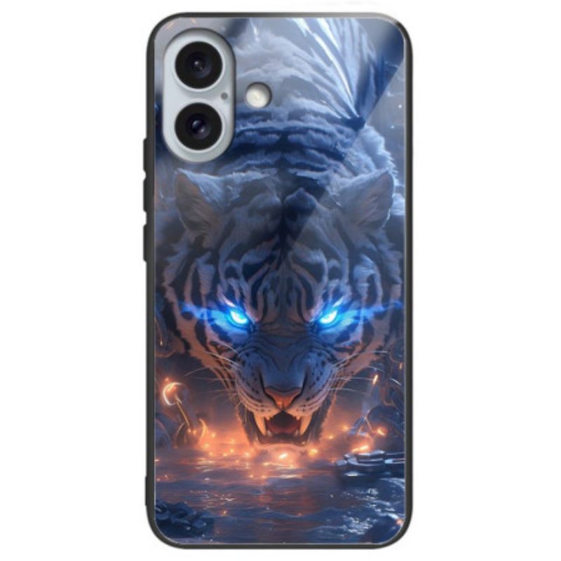 Κάλυμμα iPhone 16 Plus Tiger Printed Tempered Glass Σιλικόνης