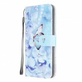 δερματινη θηκη Samsung Galaxy M32 με κορδονι Strappy Diamond Butterflies