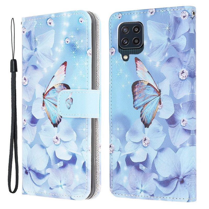 δερματινη θηκη Samsung Galaxy M32 με κορδονι Strappy Diamond Butterflies