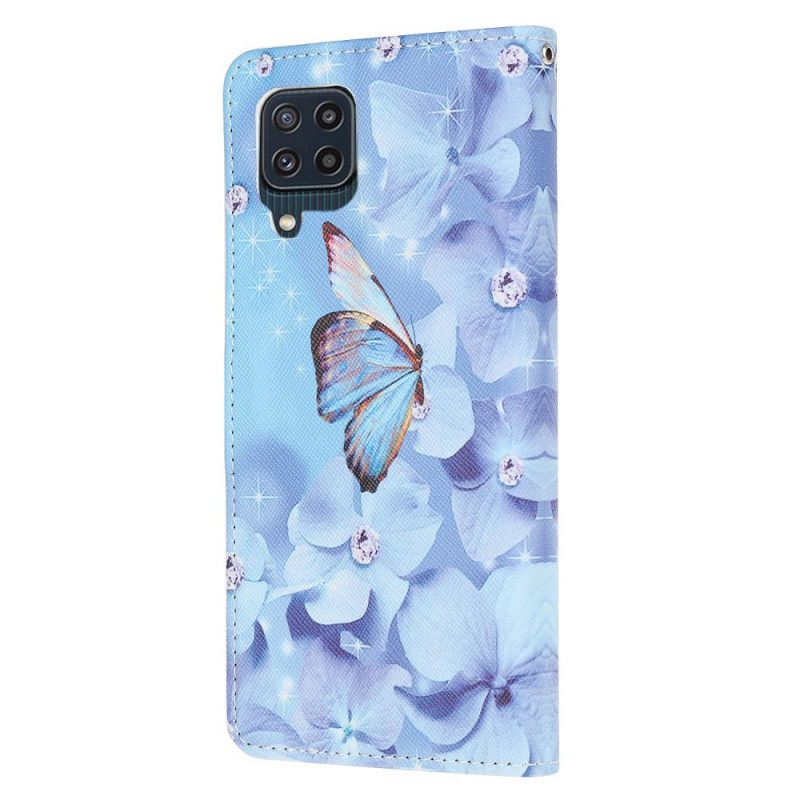 δερματινη θηκη Samsung Galaxy M32 με κορδονι Strappy Diamond Butterflies