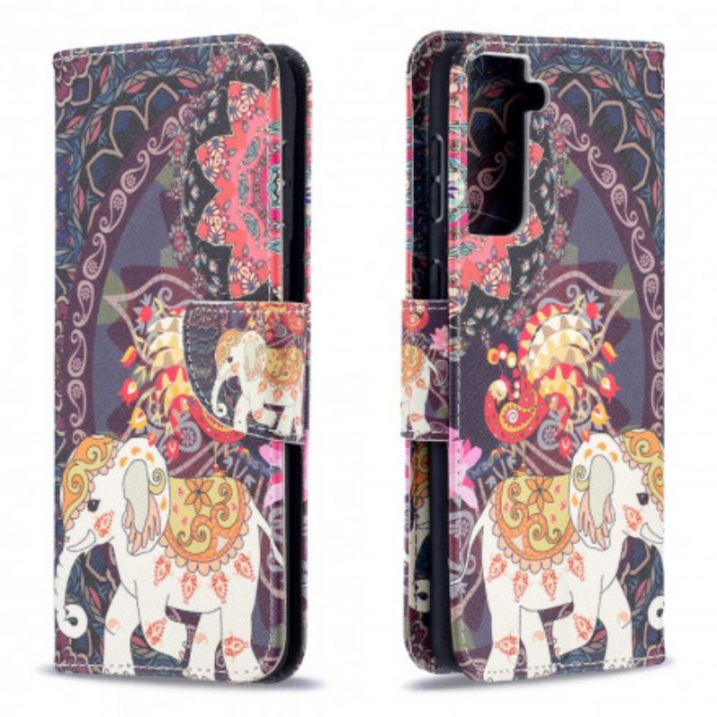 δερματινη θηκη Samsung Galaxy S21 Plus 5G Ethnic Elephants Mandala