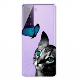 Θήκη Samsung Galaxy S21 Plus 5G Γάτα Και Πεταλούδα