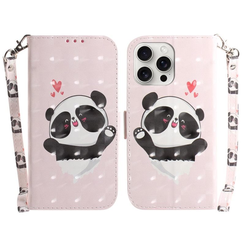 Δερματινη Θηκη iPhone 16 Pro Panda Love With Strap Σιλικόνης