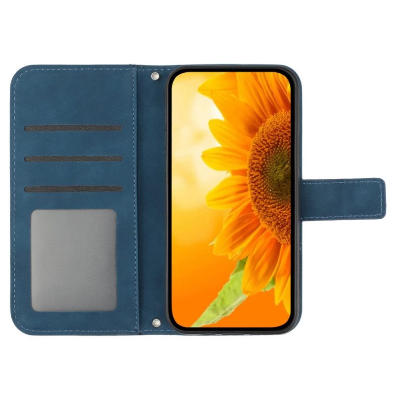 Δερματινη Θηκη iPhone 16 Pro Sunflower Print Με Ιμάντα Ώμου