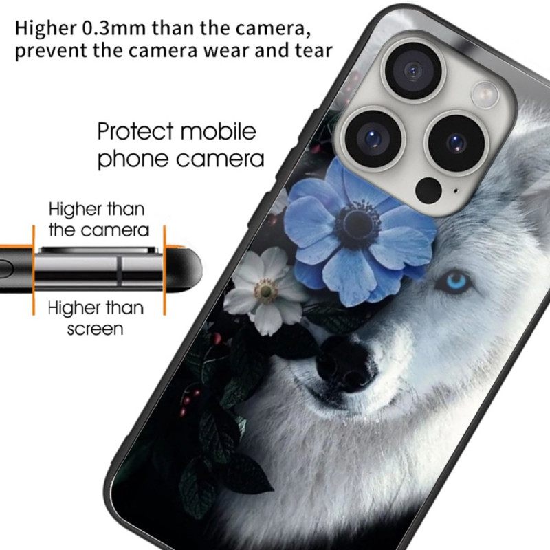 Κάλυμμα iPhone 16 Pro Wolf And Blue Flower Tempered Glass