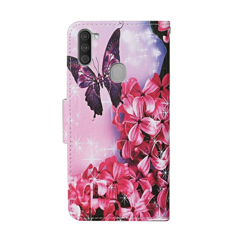 Κάλυμμα Samsung Galaxy M11 Πεταλούδες Floral Lanyard