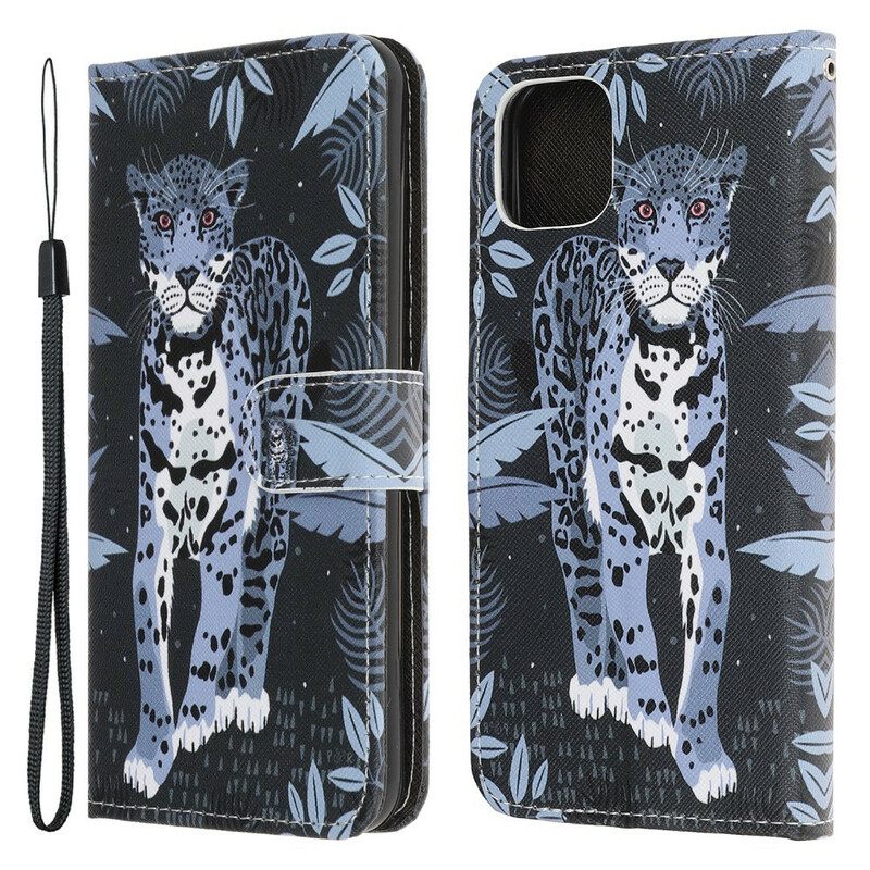 Θήκη Flip iPhone 13 Pro με κορδονι Strappy Leopard