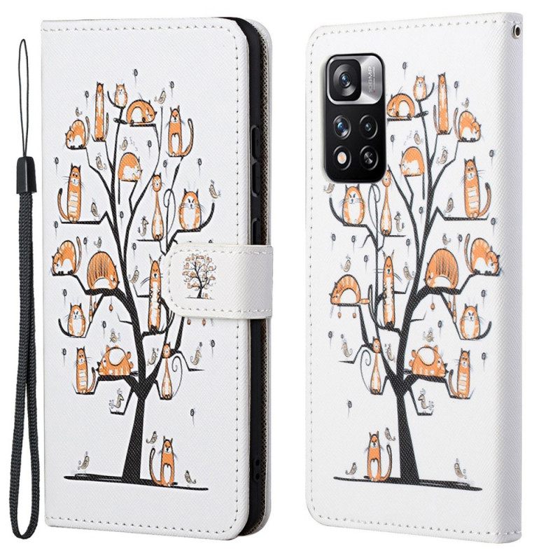 δερματινη θηκη Xiaomi Redmi Note 11 Pro / 11 Pro 5G με κορδονι Funky Cats Με Λουράκι