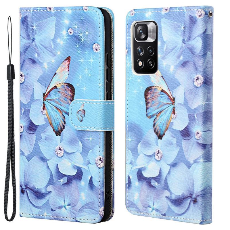 Κάλυμμα Xiaomi Redmi Note 11 Pro / 11 Pro 5G με κορδονι Strappy Diamond Butterflies