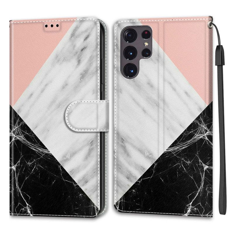 δερματινη θηκη Samsung Galaxy S22 Ultra 5G Marble Elegance Με Λουράκι