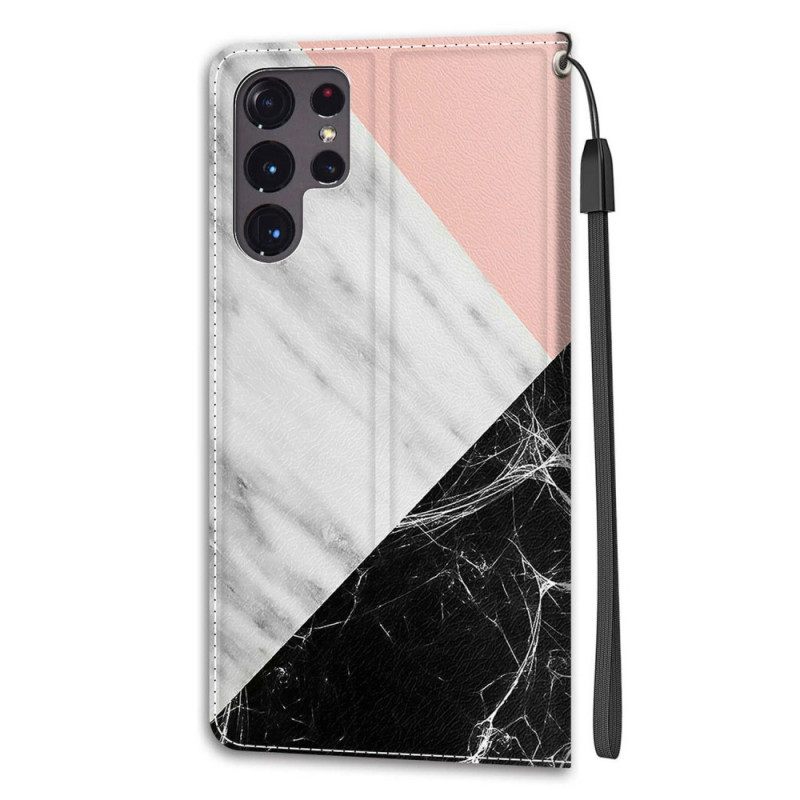 δερματινη θηκη Samsung Galaxy S22 Ultra 5G Marble Elegance Με Λουράκι