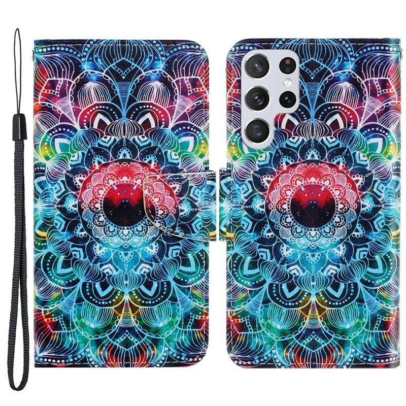 δερματινη θηκη Samsung Galaxy S22 Ultra 5G με κορδονι Flashy Strappy Mandala