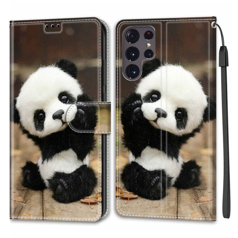 δερματινη θηκη Samsung Galaxy S22 Ultra 5G με κορδονι Παίξτε Little Panda Με Strap