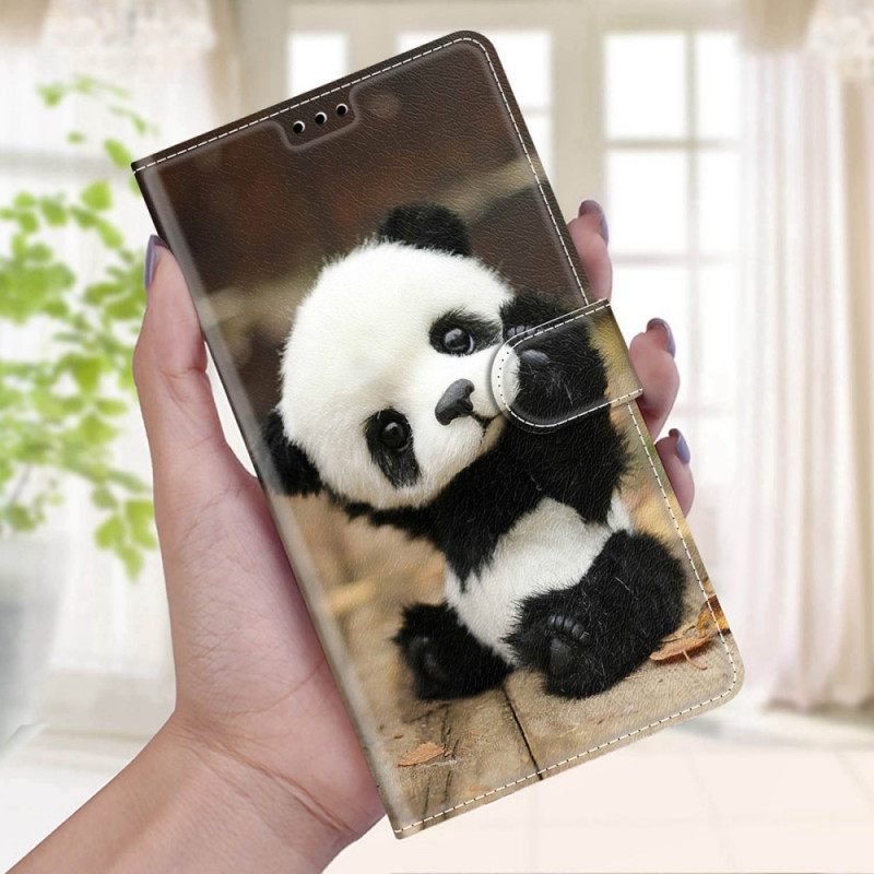 δερματινη θηκη Samsung Galaxy S22 Ultra 5G με κορδονι Παίξτε Little Panda Με Strap