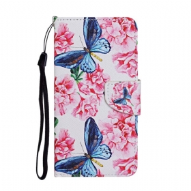 δερματινη θηκη Samsung Galaxy S22 Ultra 5G Πεταλούδες Floral Lanyard