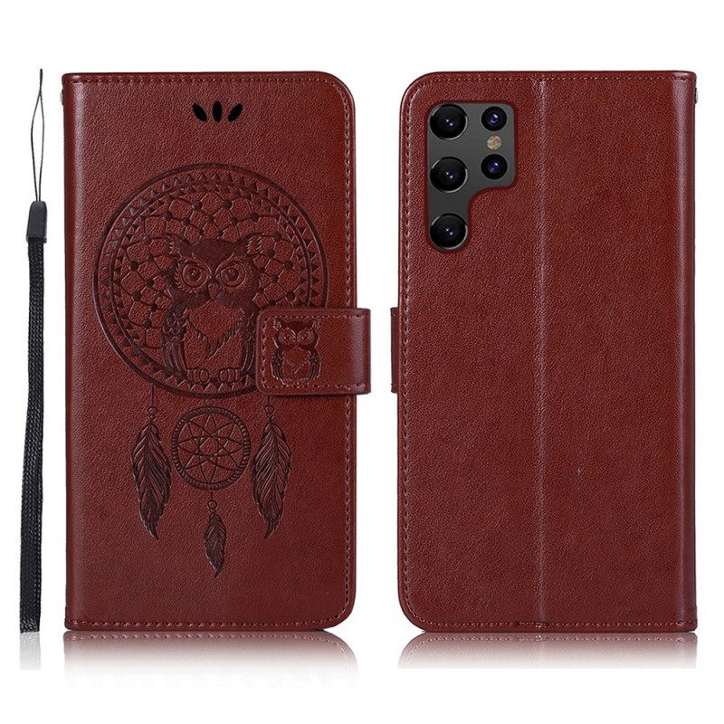 Κάλυμμα Samsung Galaxy S22 Ultra 5G Δερμάτινο Εφέ Dreamcatcher Owl