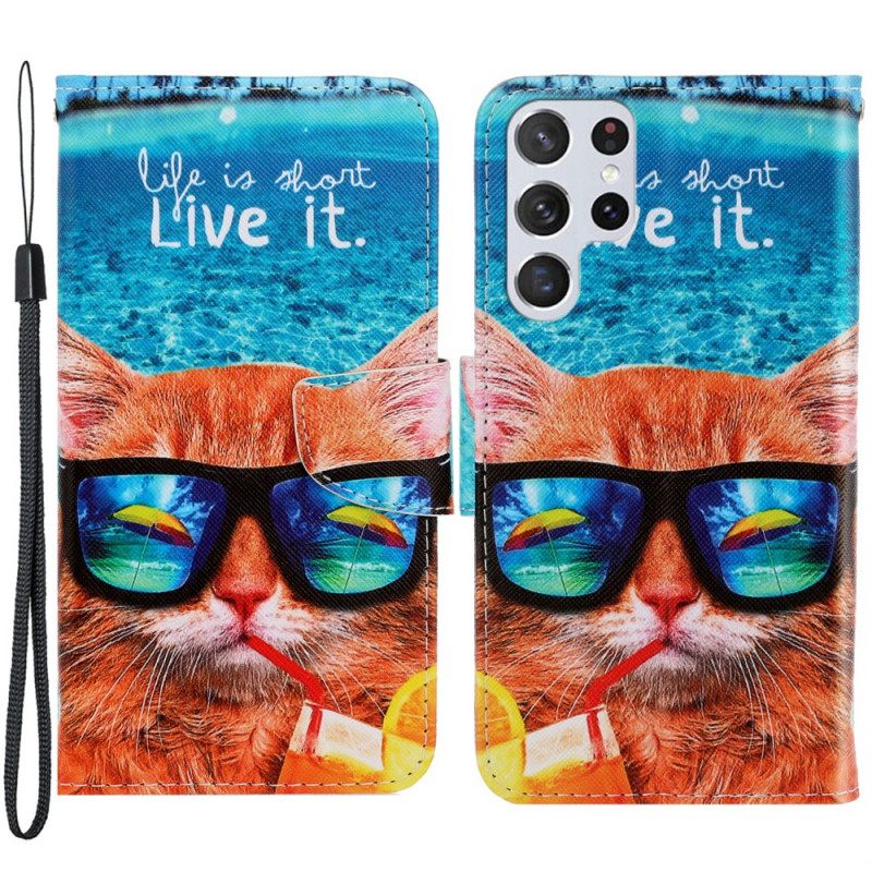 Κάλυμμα Samsung Galaxy S22 Ultra 5G με κορδονι Cat Live It Strappy