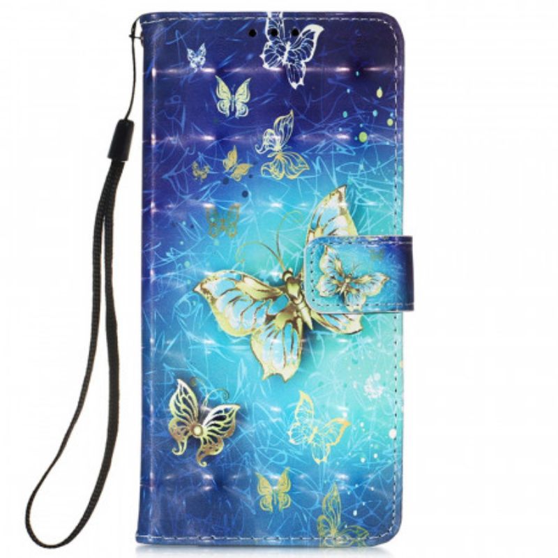 Θήκη Flip Samsung Galaxy S22 Ultra 5G Κορδόνι Golden Butterflies