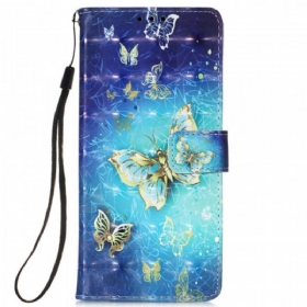 Θήκη Flip Samsung Galaxy S22 Ultra 5G Κορδόνι Golden Butterflies